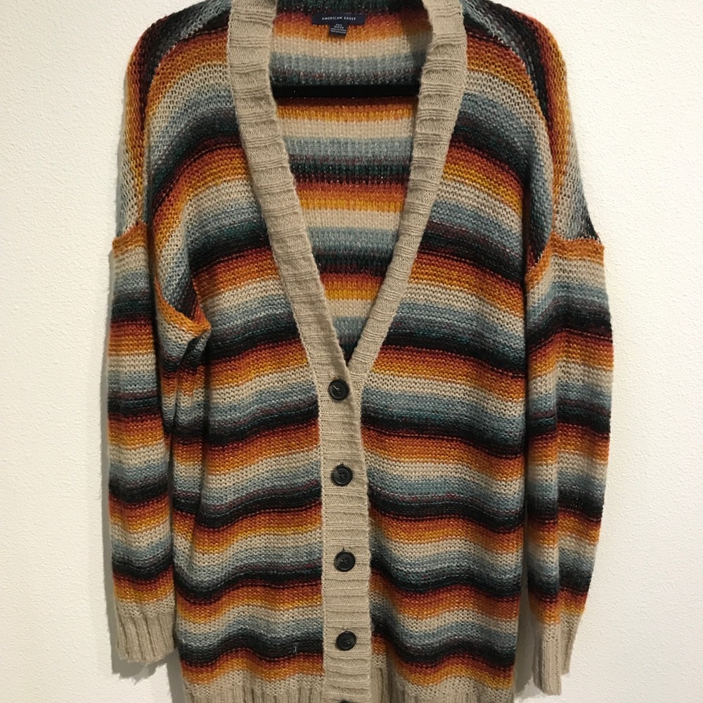 American Eagle Rainbow Striped Cardigan
